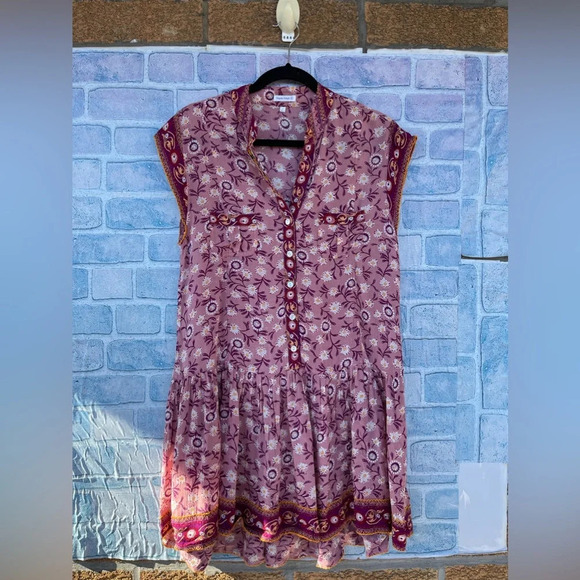 Poupette St.Barth Amora Drop Waist Mini Dress in pink/Purple Margot small - Picture 3 of 12